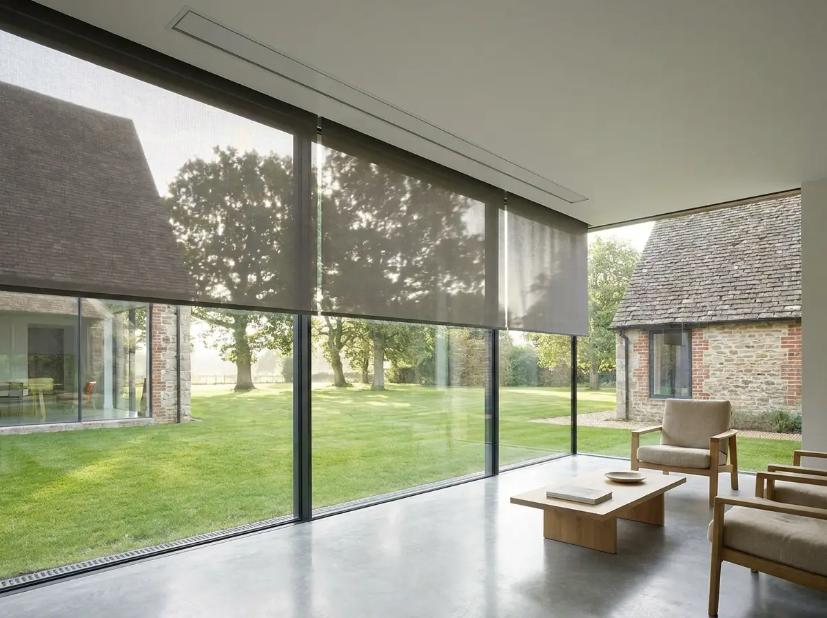 Concealed ceiling-recessed blind in a glass garden-room extension in Saxonwold